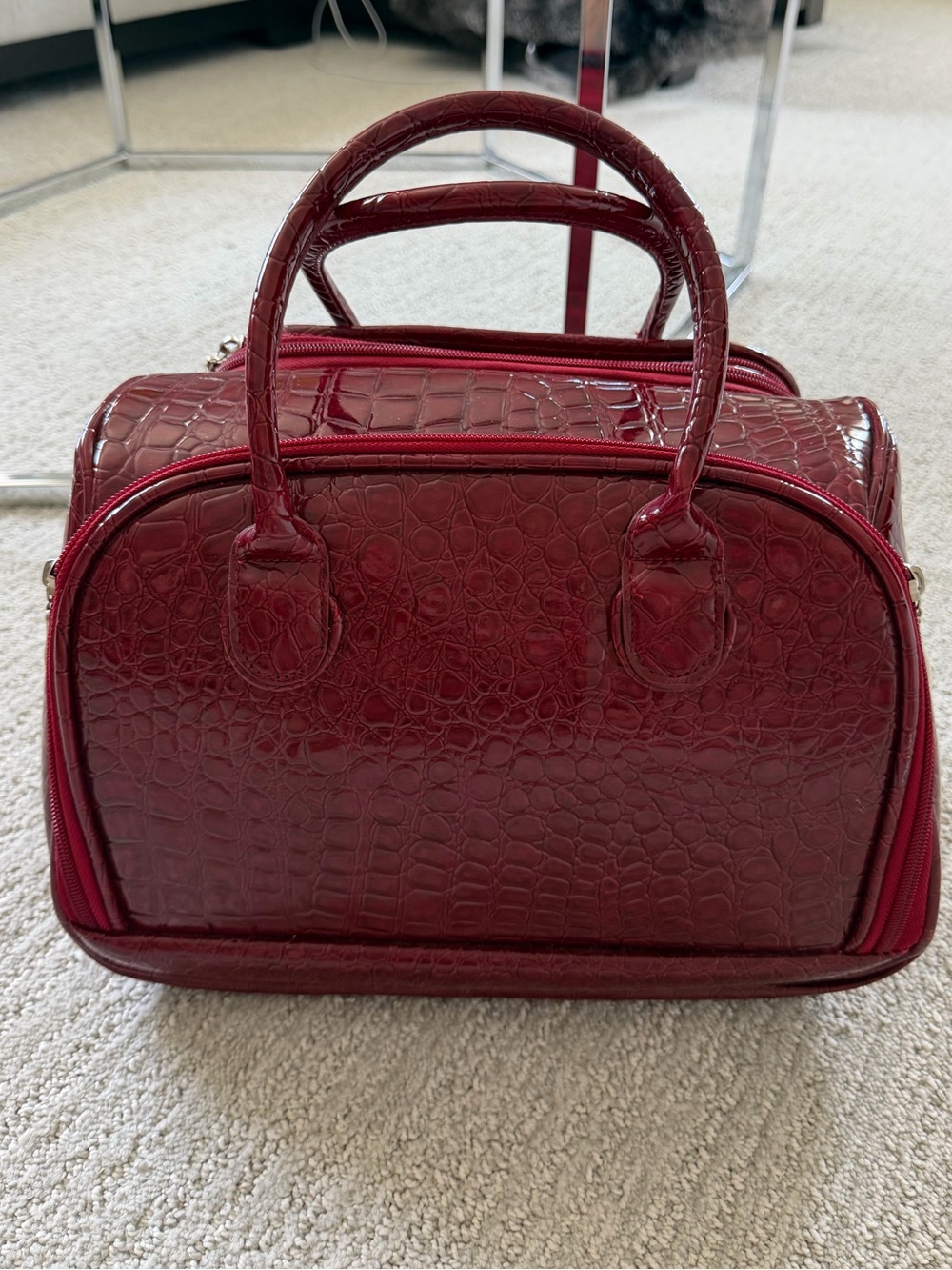 Red crocodile print makeup travel case